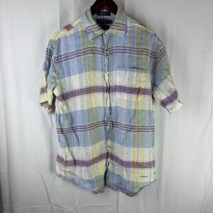 Daniel Cremieux‎ Collection Medium Linen Short Sleeve Plaid Shirt Italian Fabric